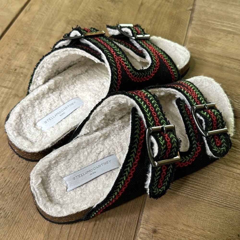 Stella McCartney Kids Folk Embroidered Buckle Slides Size 34 - Picture 4 of 8